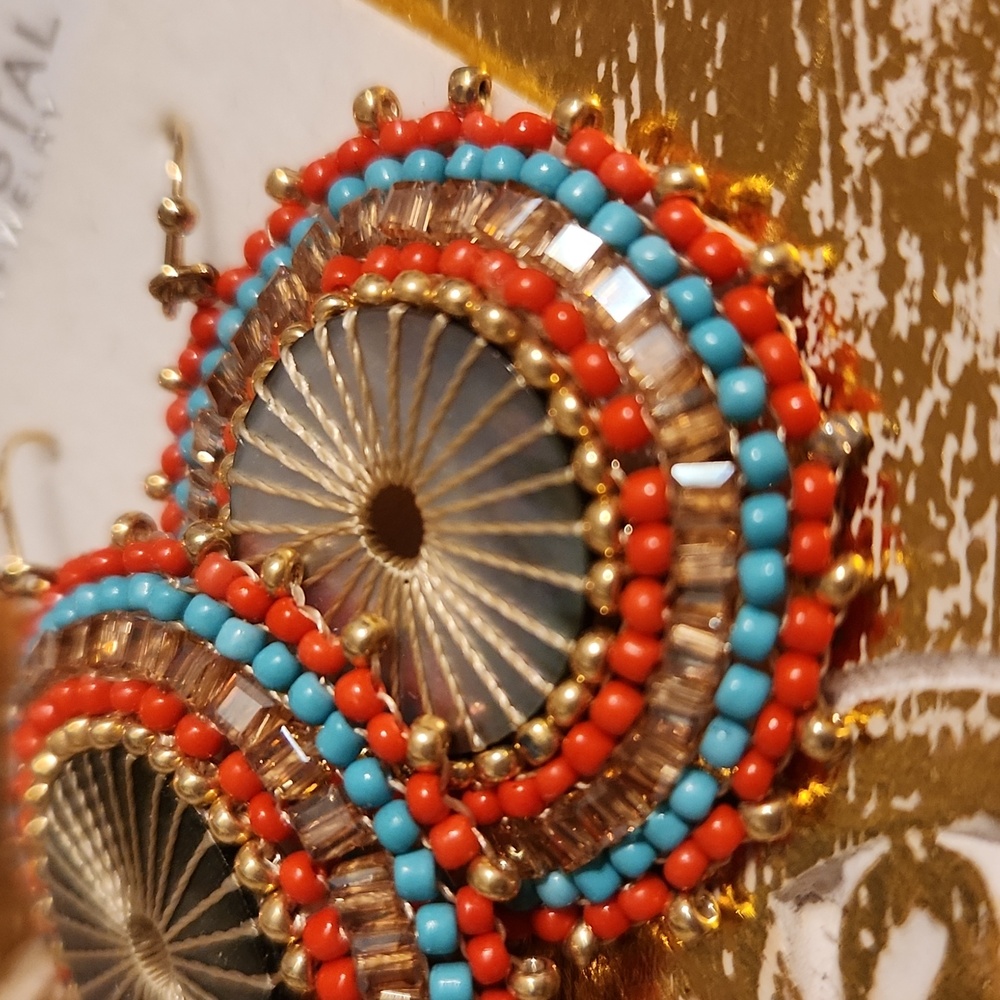 Circular Imported Rice Bead and Crystal Drop Earrings - Picture 3 of 6